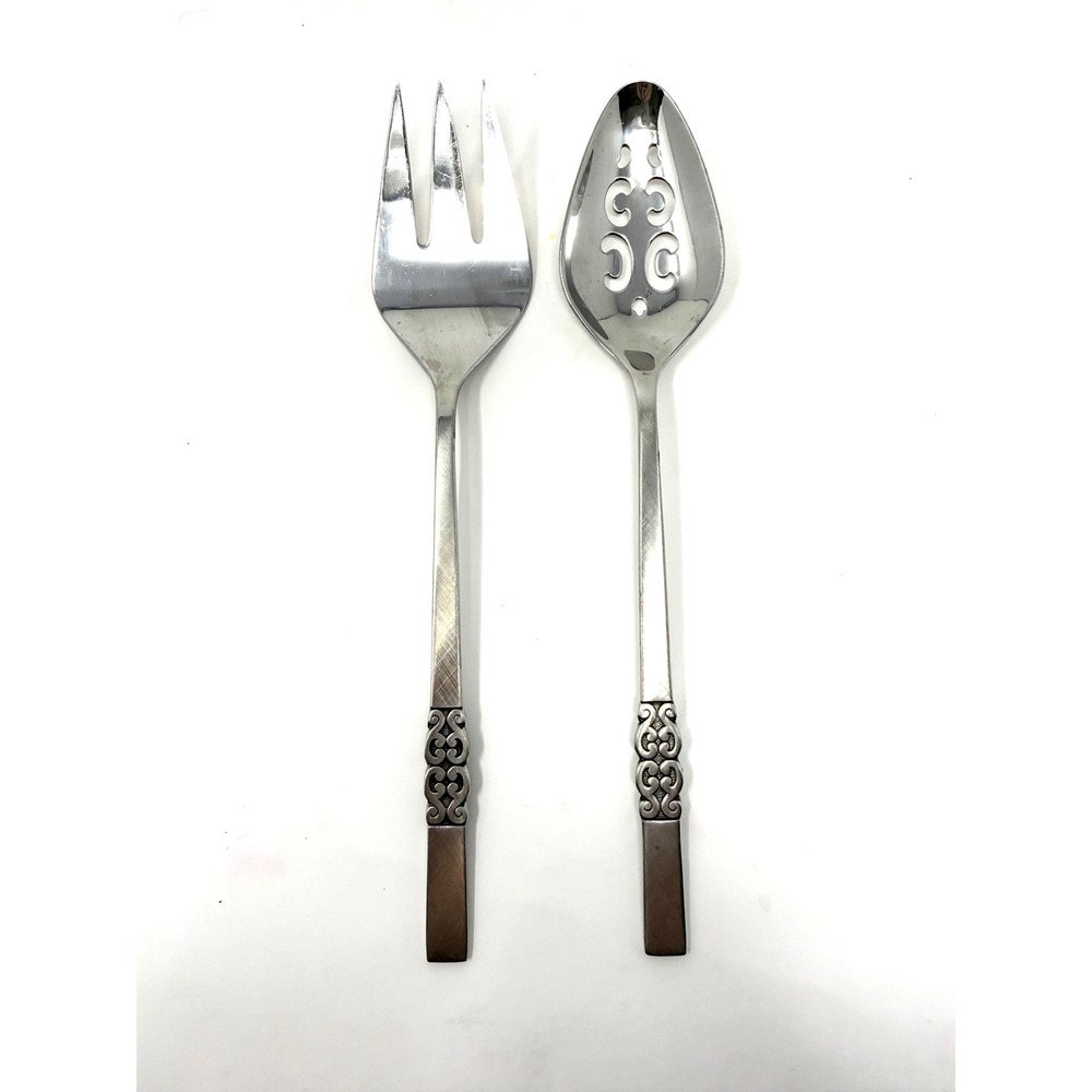 International Stainless Deluxe Danish Scroll Salad Serving Set Fork Spoon